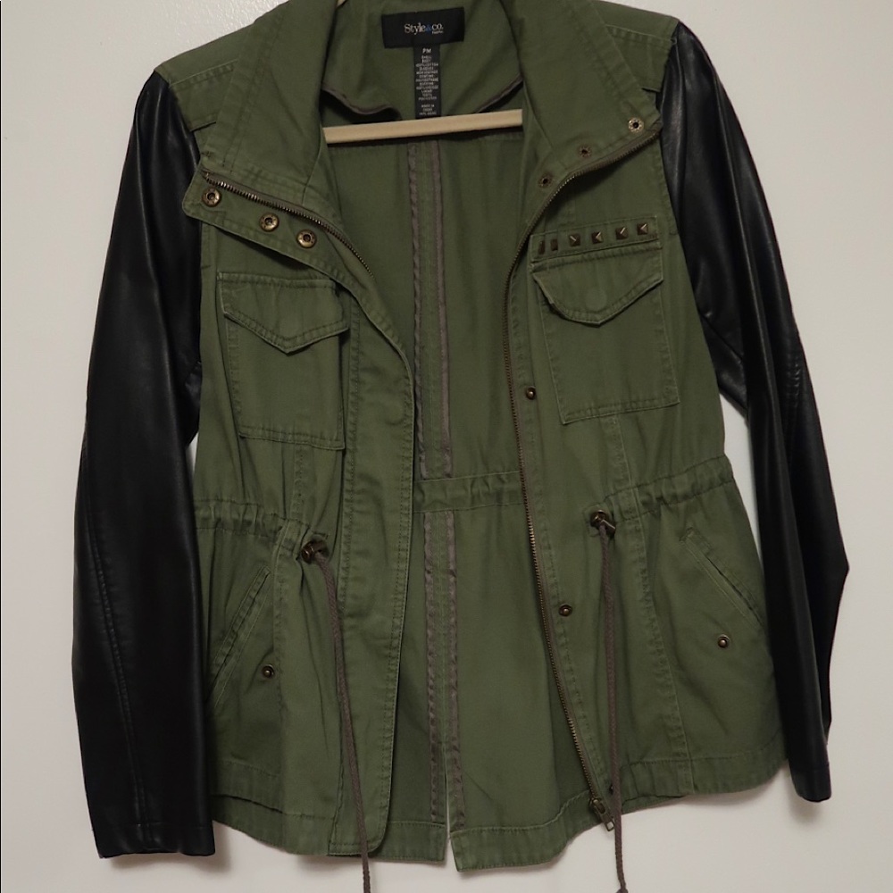 Army Jacket, Leather Sleeves w/ Stud Detail